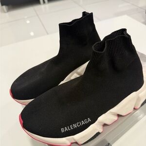 Balenciaga Black and White and pink Sock Sneakers